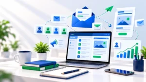Email marketing for small businesses with email campaign planning on a laptop