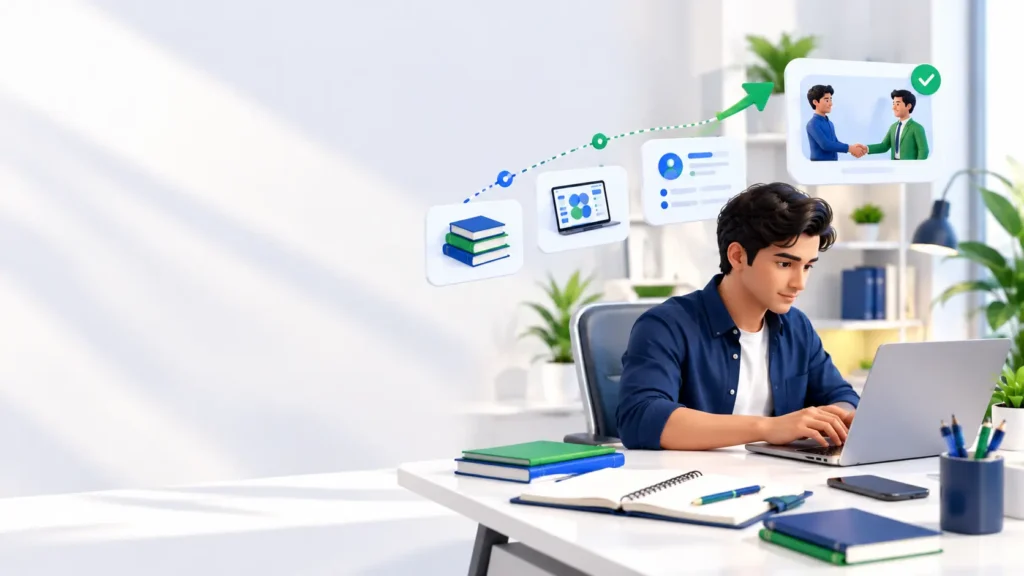 Beginner starting a freelancing career at a laptop workspace