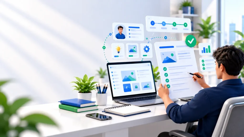 Freelancer preparing a client proposal with project timeline and deliverables